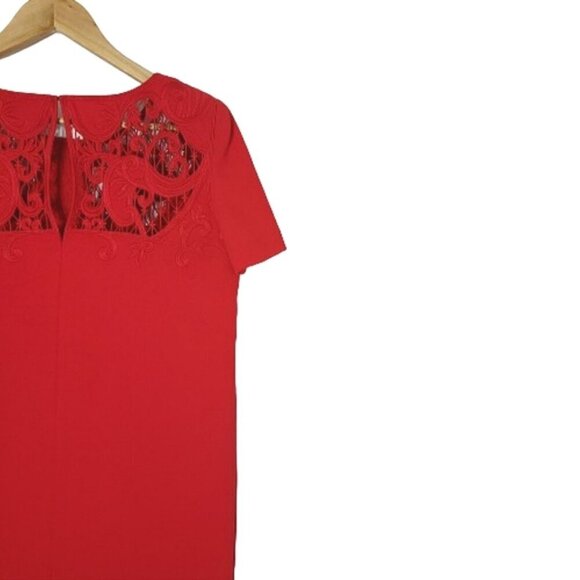THE KOOPLES Red Short Sleeve Embroidered Lace Mini Shift Dress Women's Size M - Picture 10 of 16
